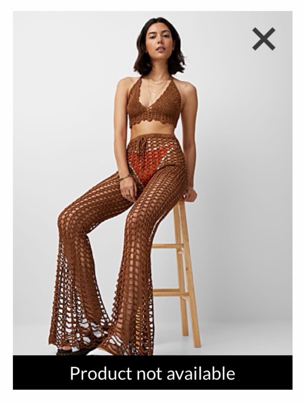 Crochet Brown Pant and Bralette Set, Size Small/Medium
